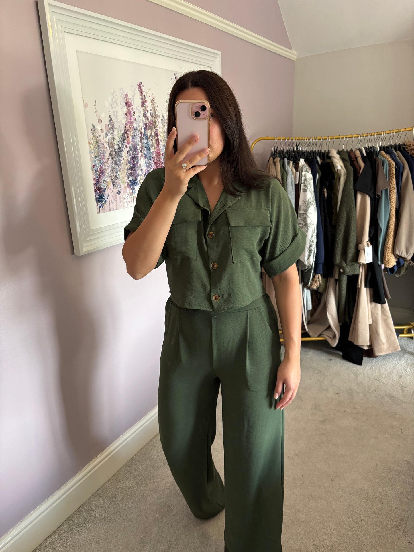 Cropped loungewear set - khaki