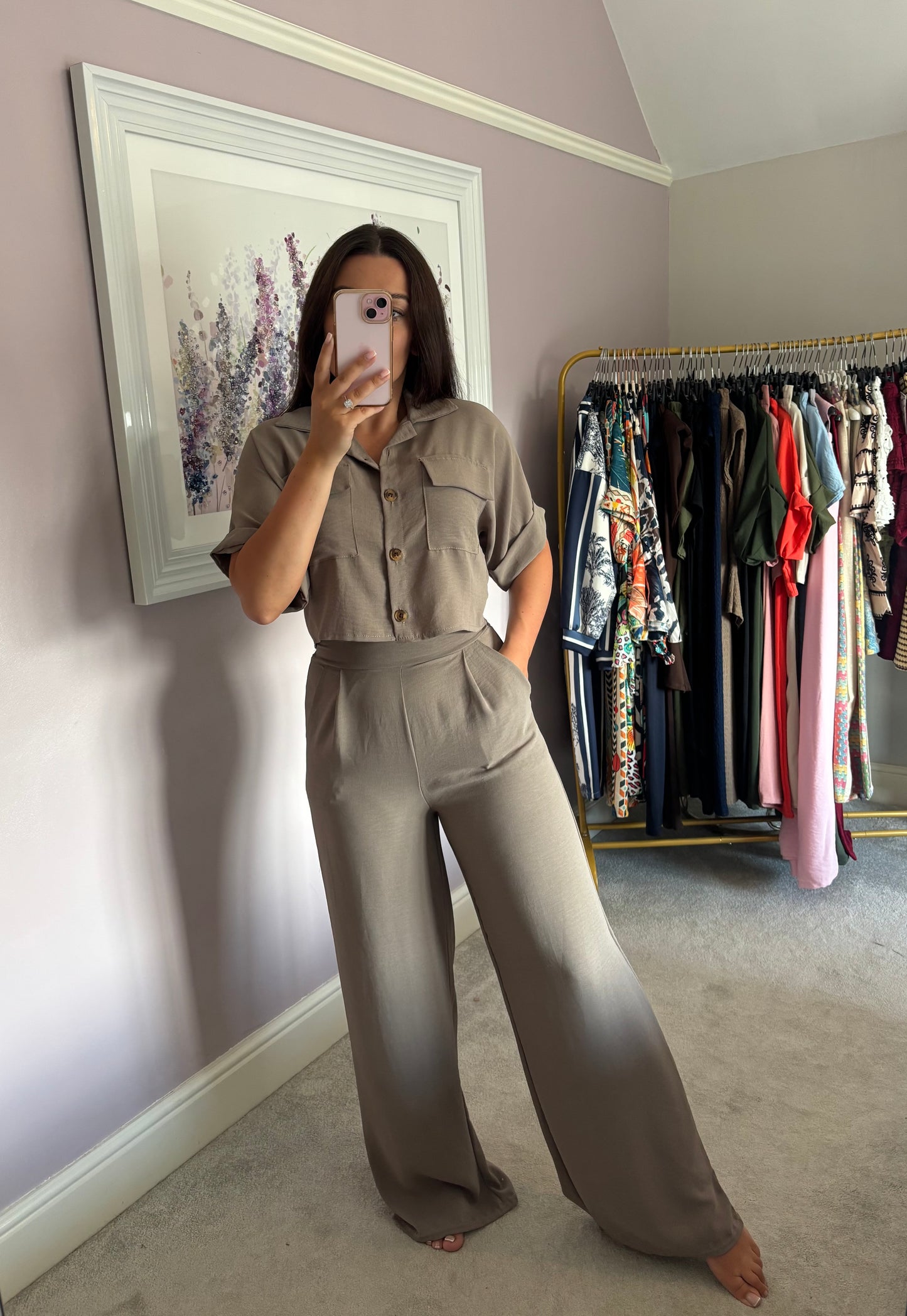 Cropped loungewear set - brown