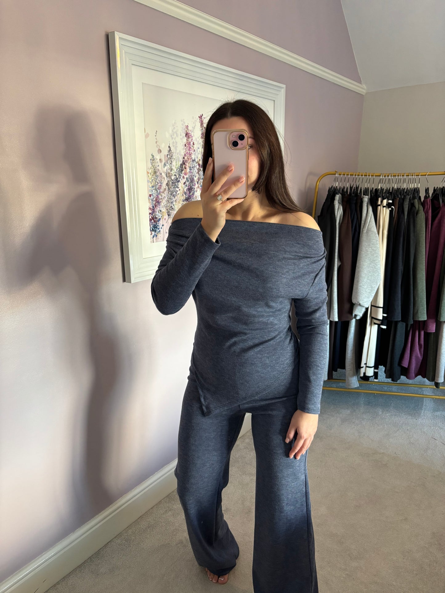 Off shoulder lounge set - navy