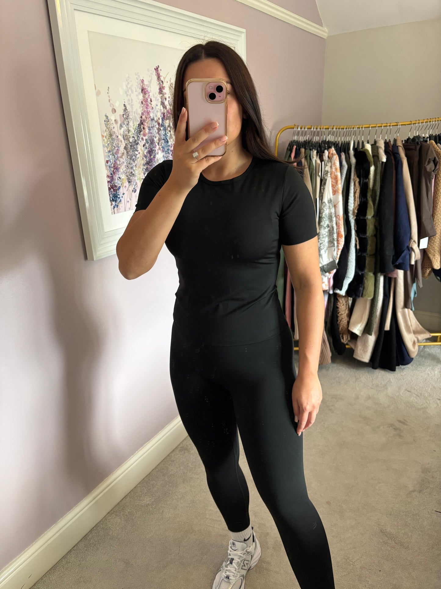 Top and leggings gym set - black