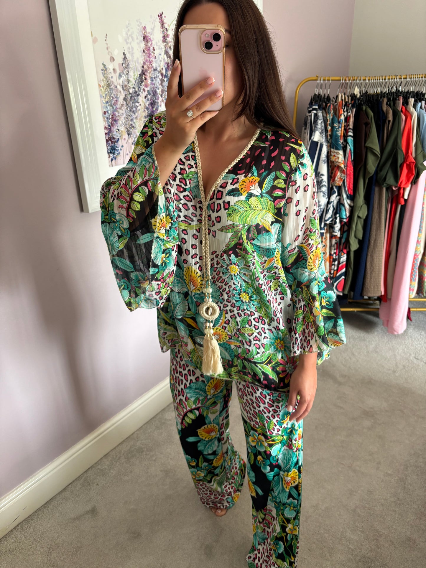 Luxe pattern loungewear set - green