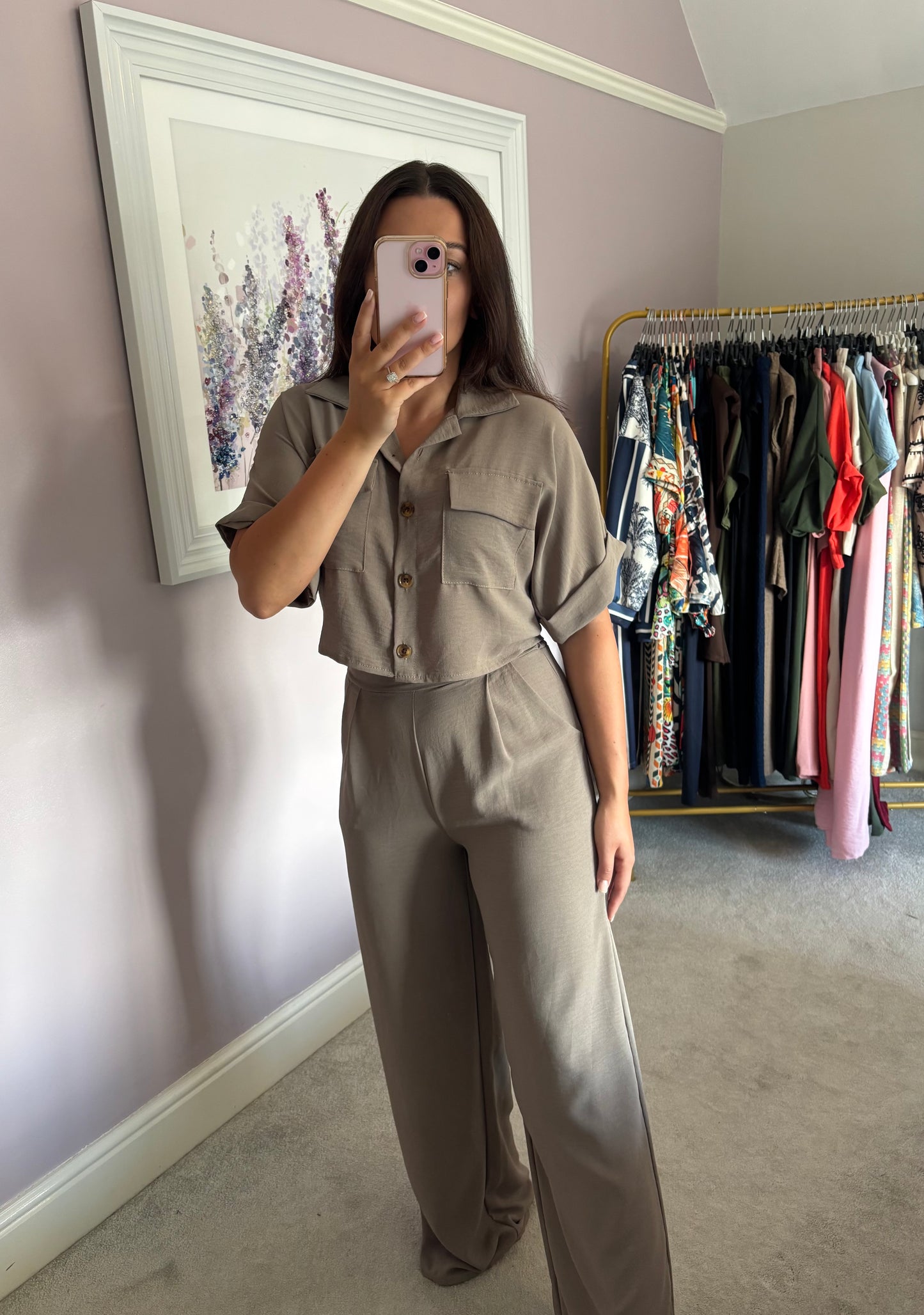 Cropped loungewear set - brown