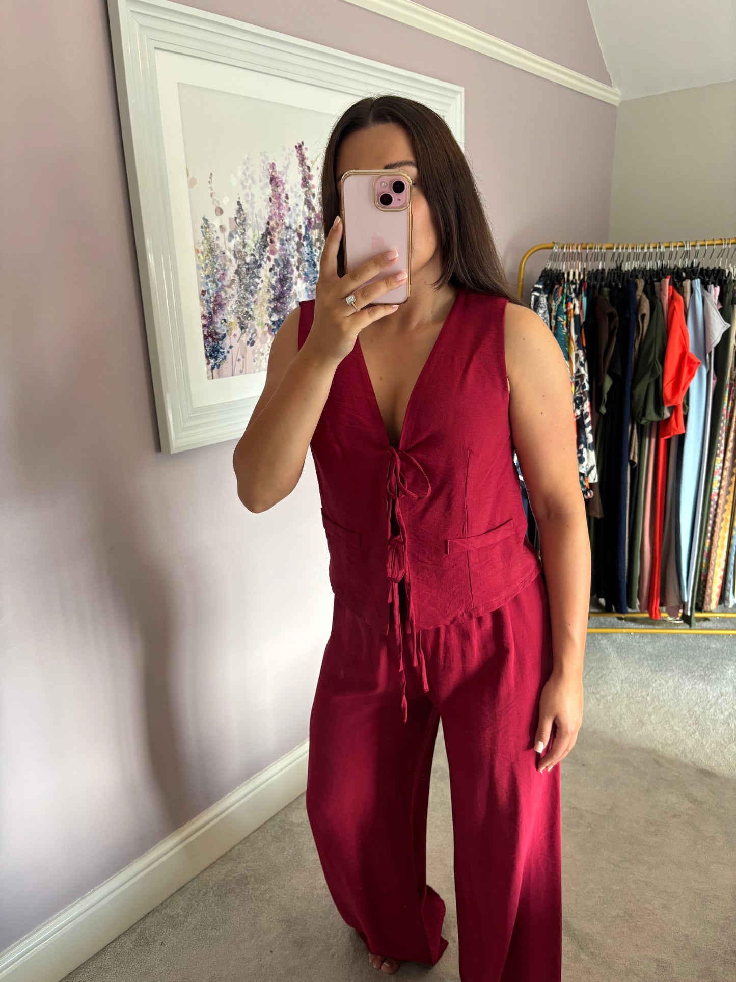 Tie front Loungwear set - burgundy