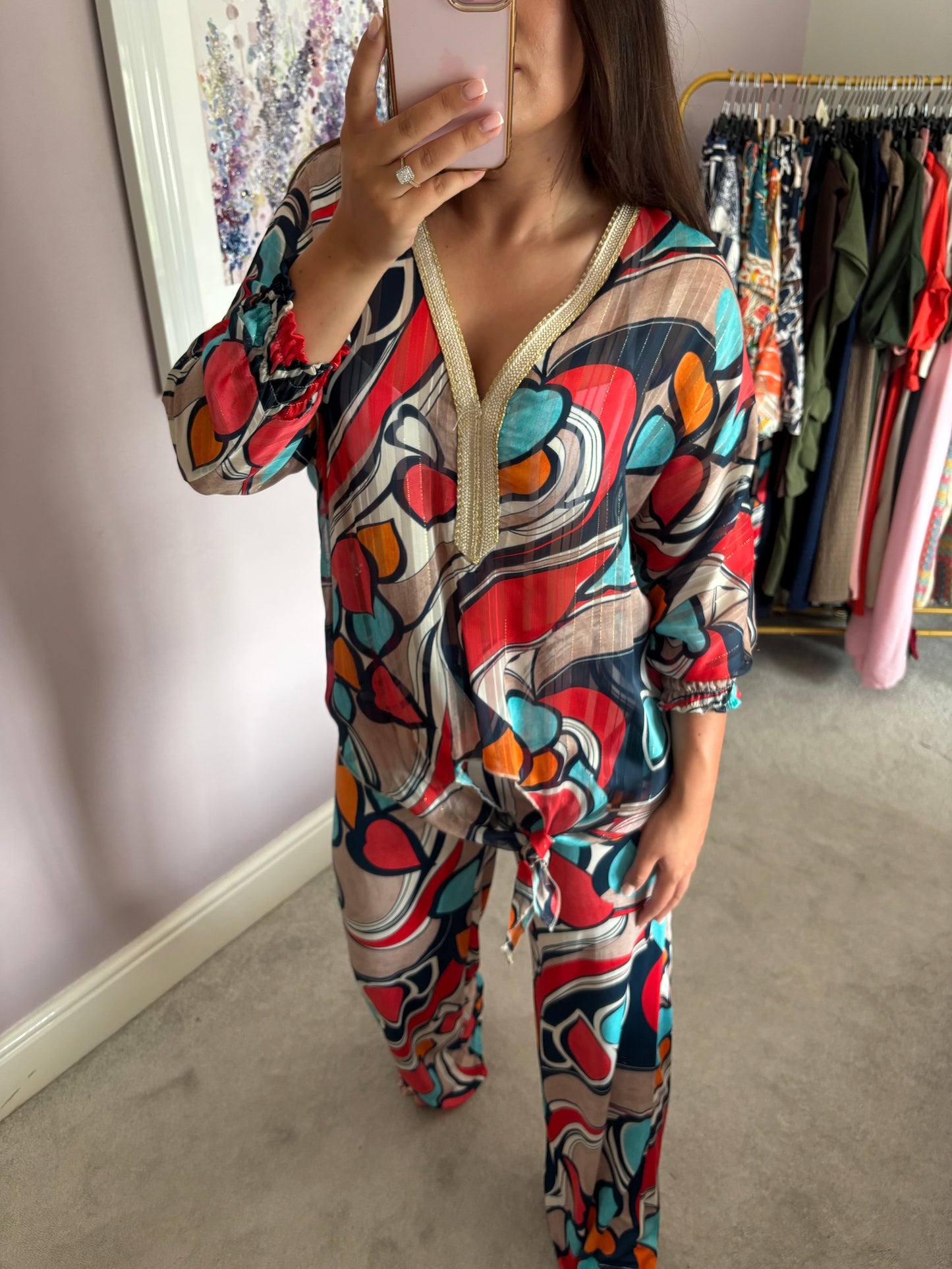 Luxe pattern loungewear set - red