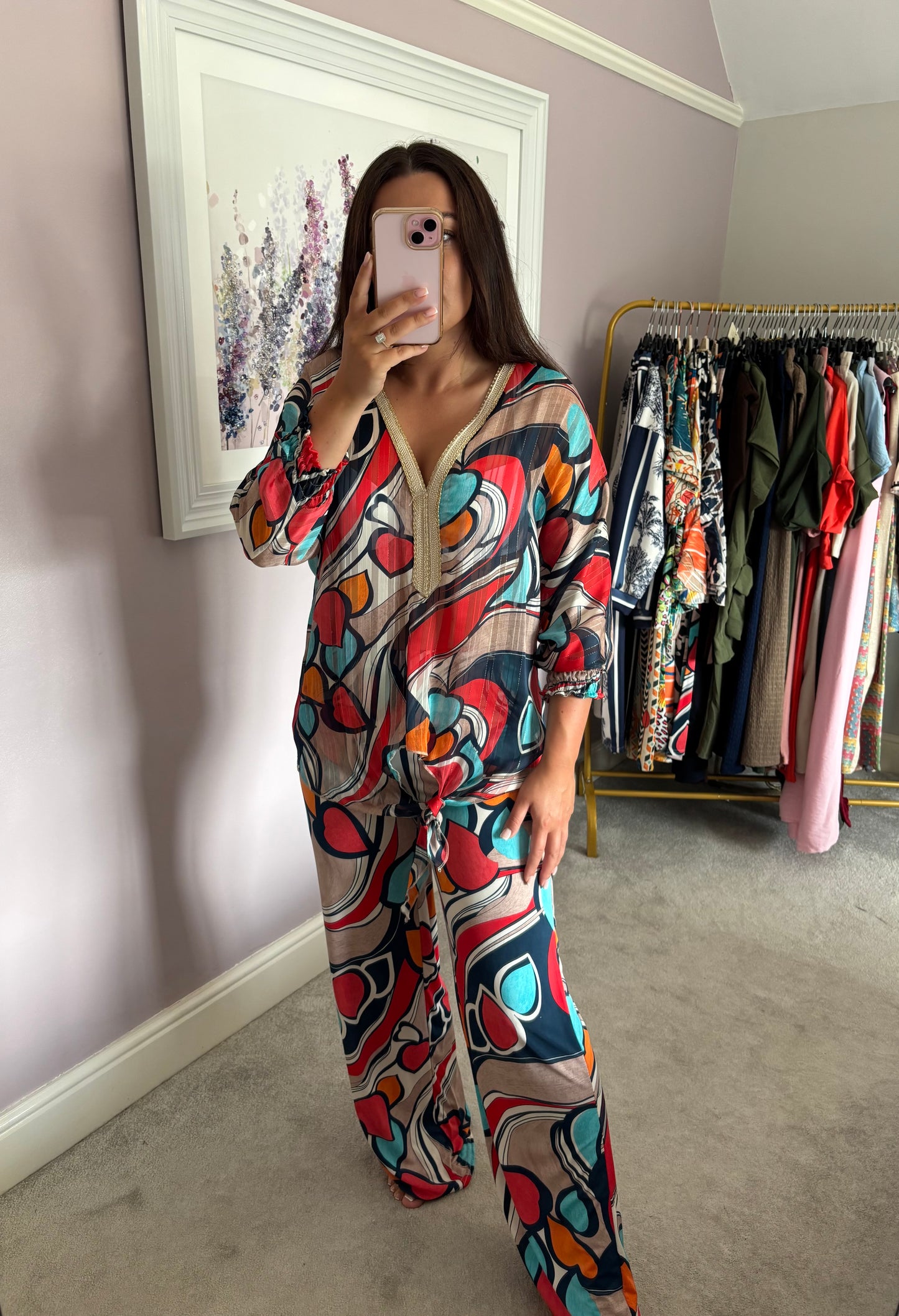 Luxe pattern loungewear set - red