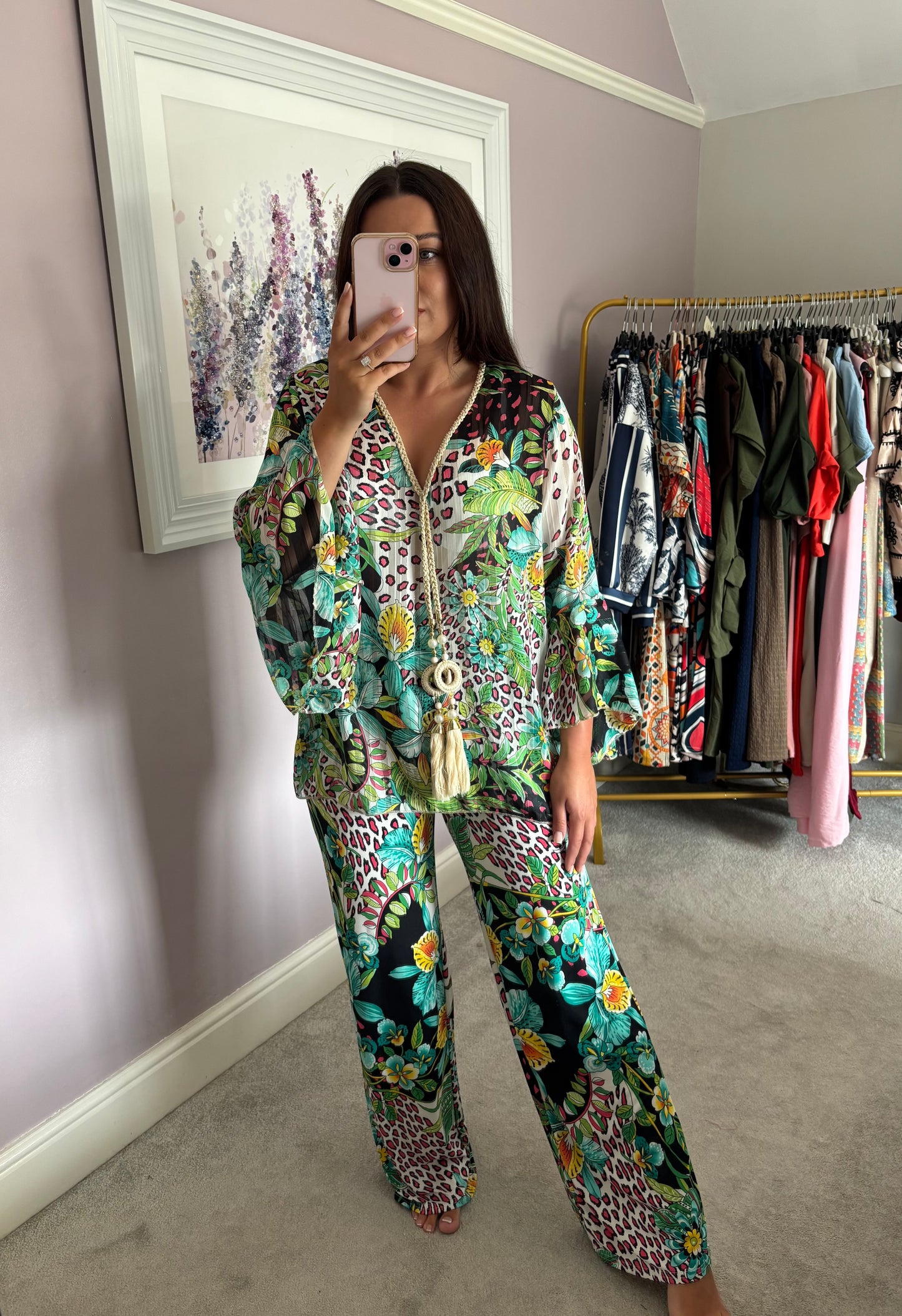 Luxe pattern loungewear set - green