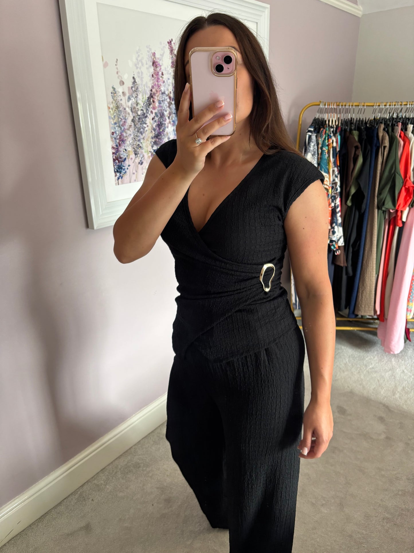 V neck loungewear set - black