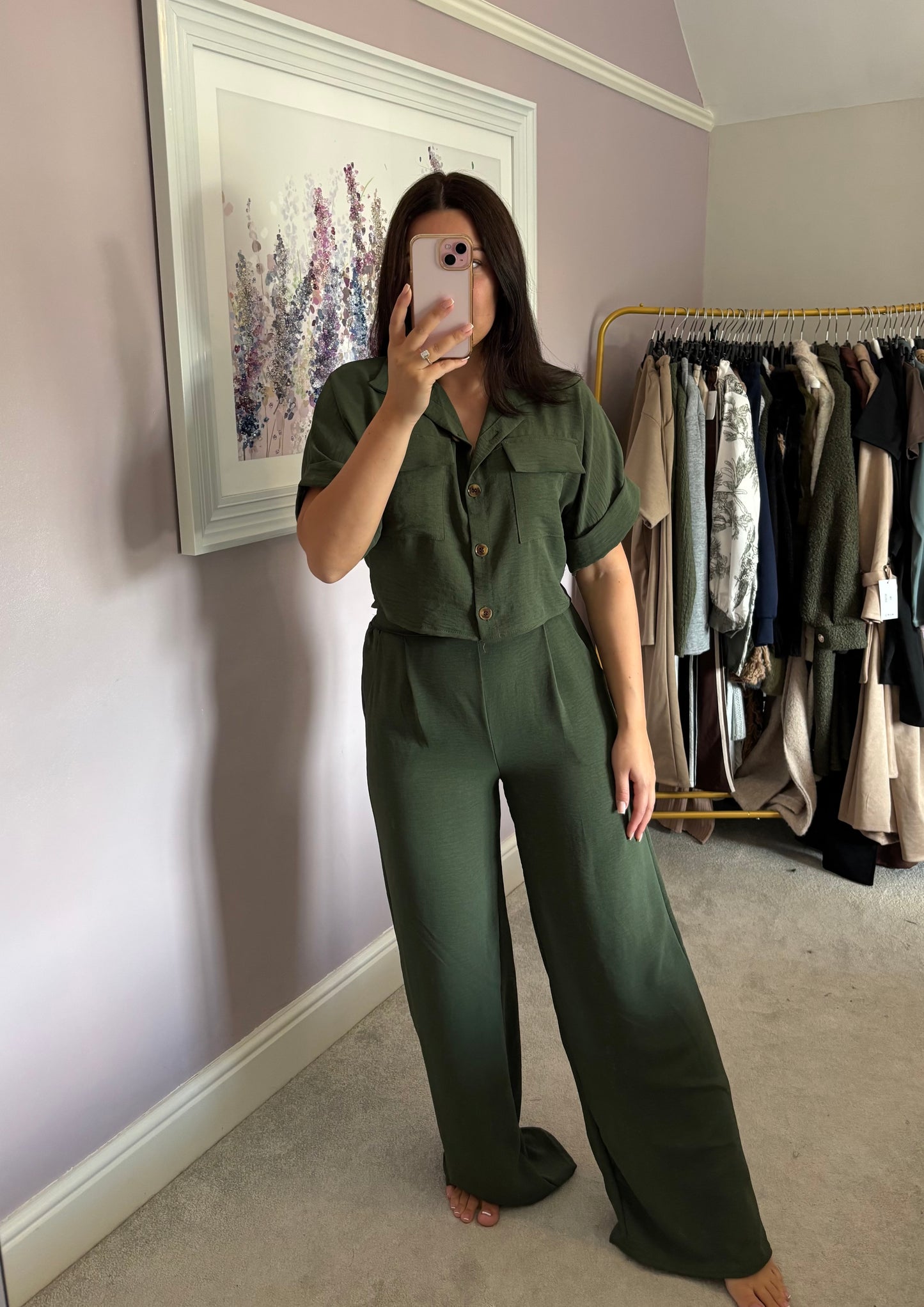 Cropped loungewear set - khaki