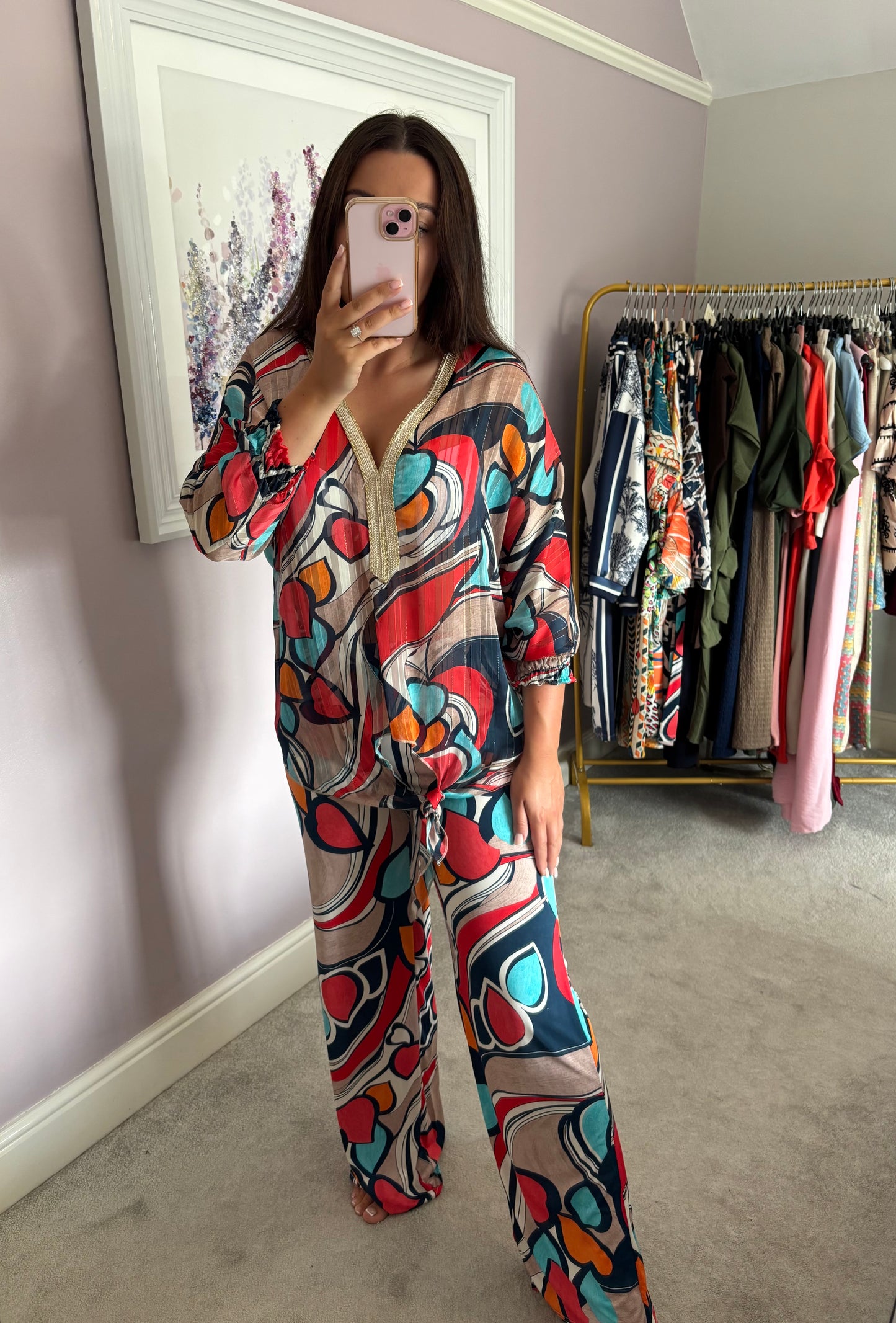 Luxe pattern loungewear set - red