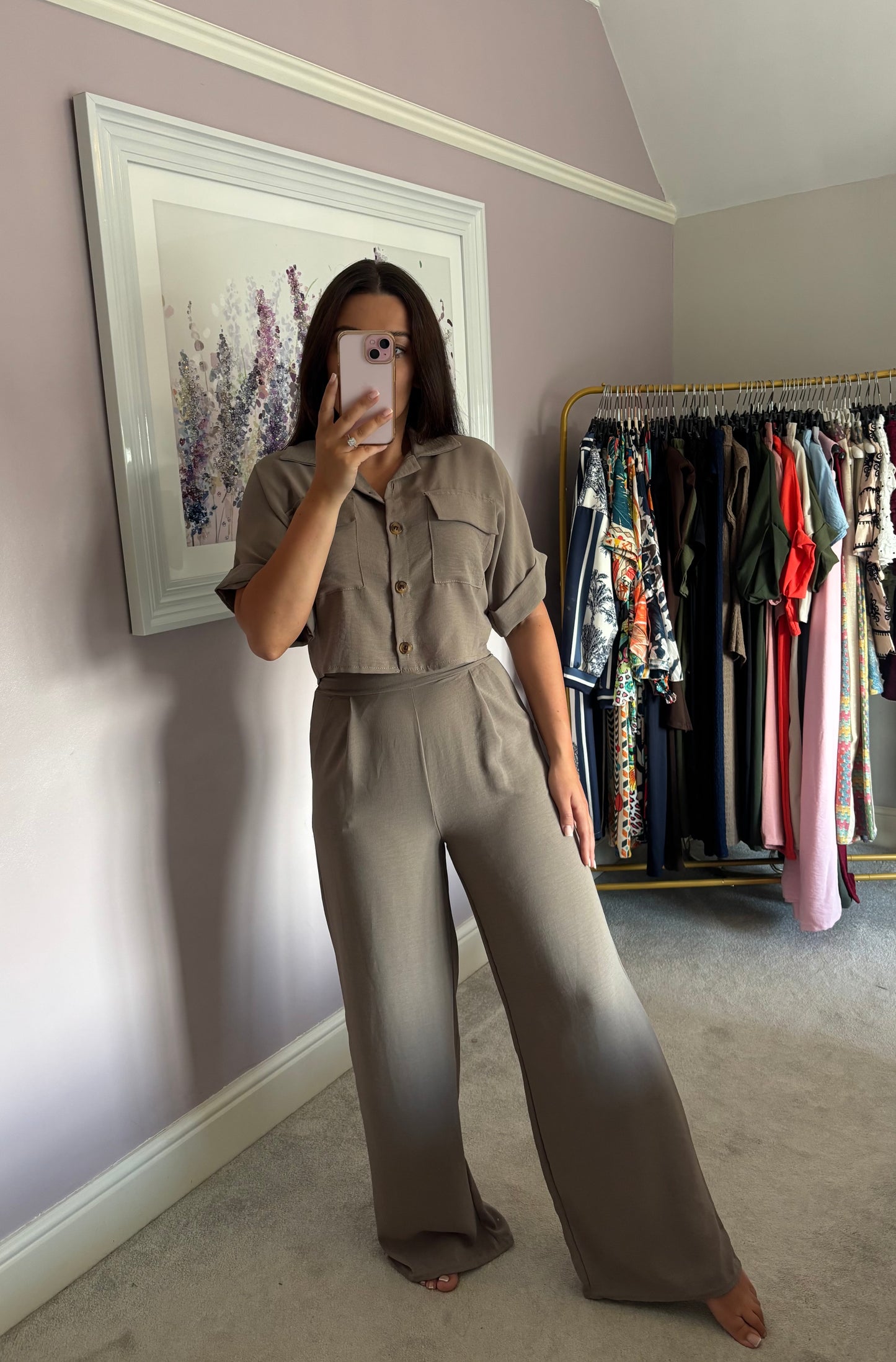 Cropped loungewear set - brown