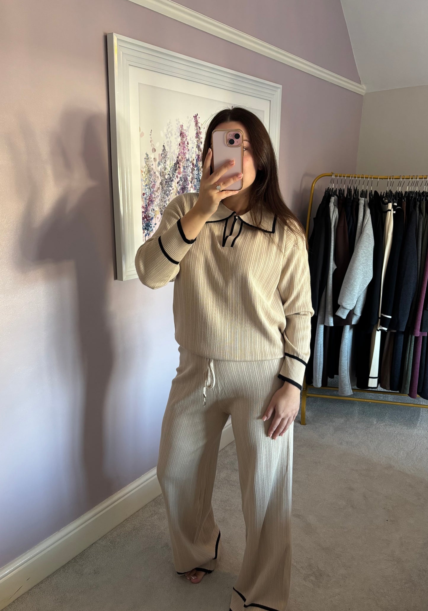 Stripe lounge wear set - beige