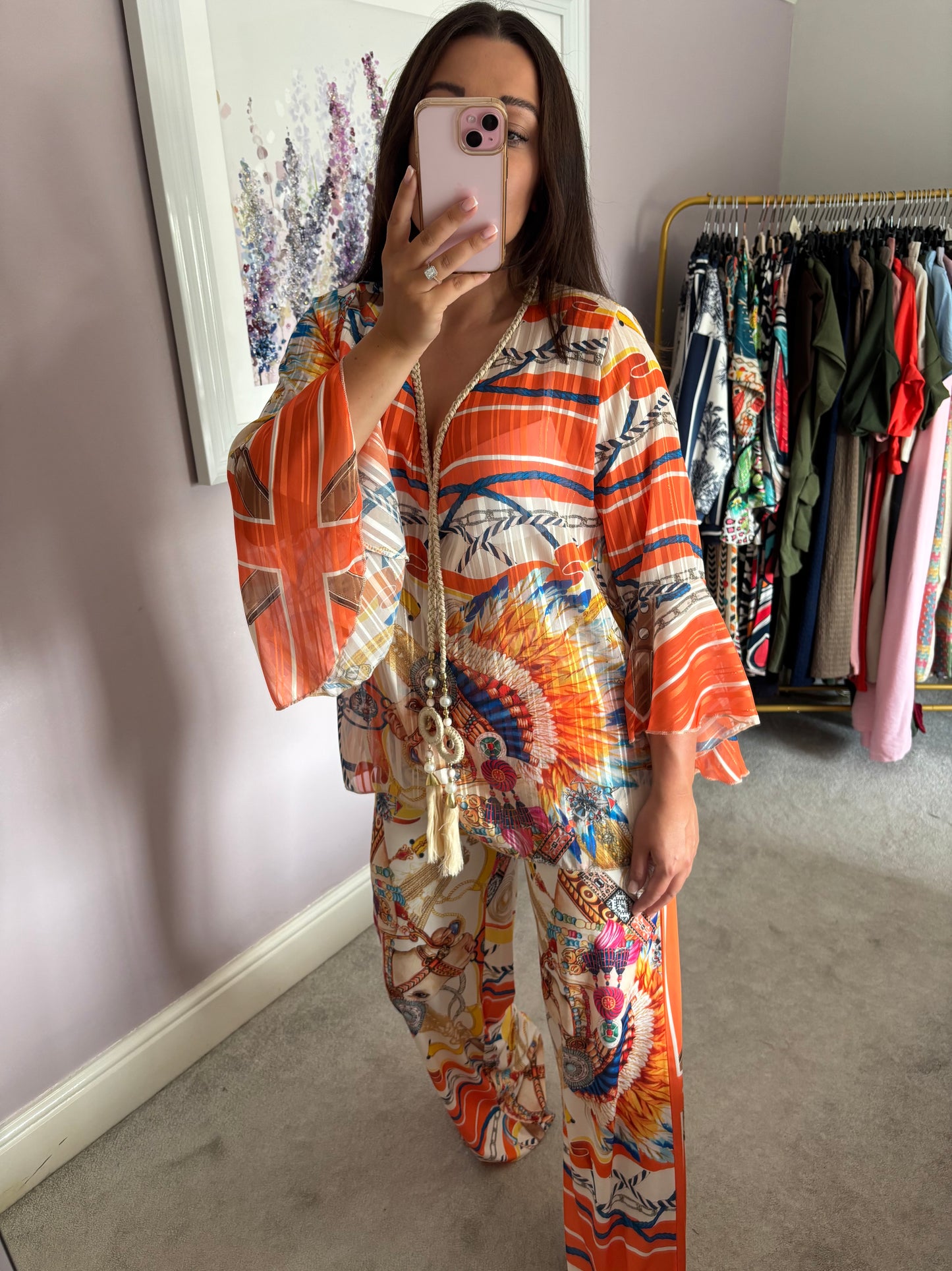 Luxe pattern loungewear set - orange