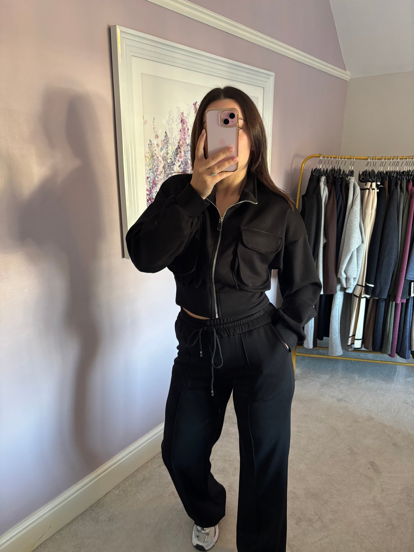 Cropped jacket lounge set - black