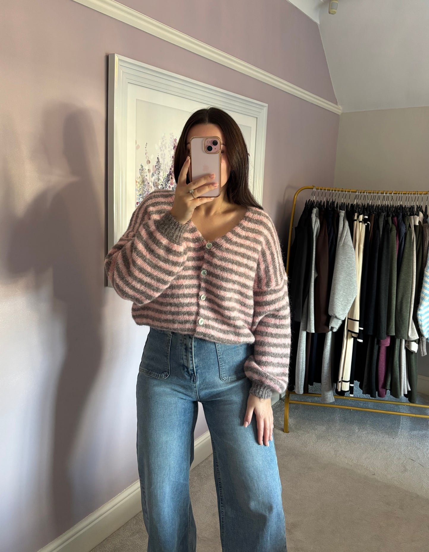 Long sleeve button cardigan - pink