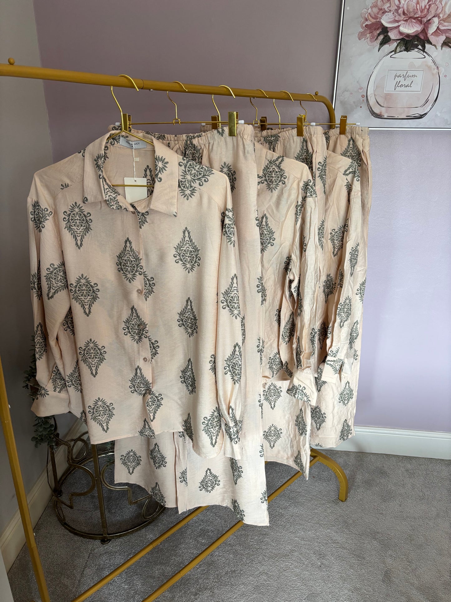 Print shirt and trouser set - Beige