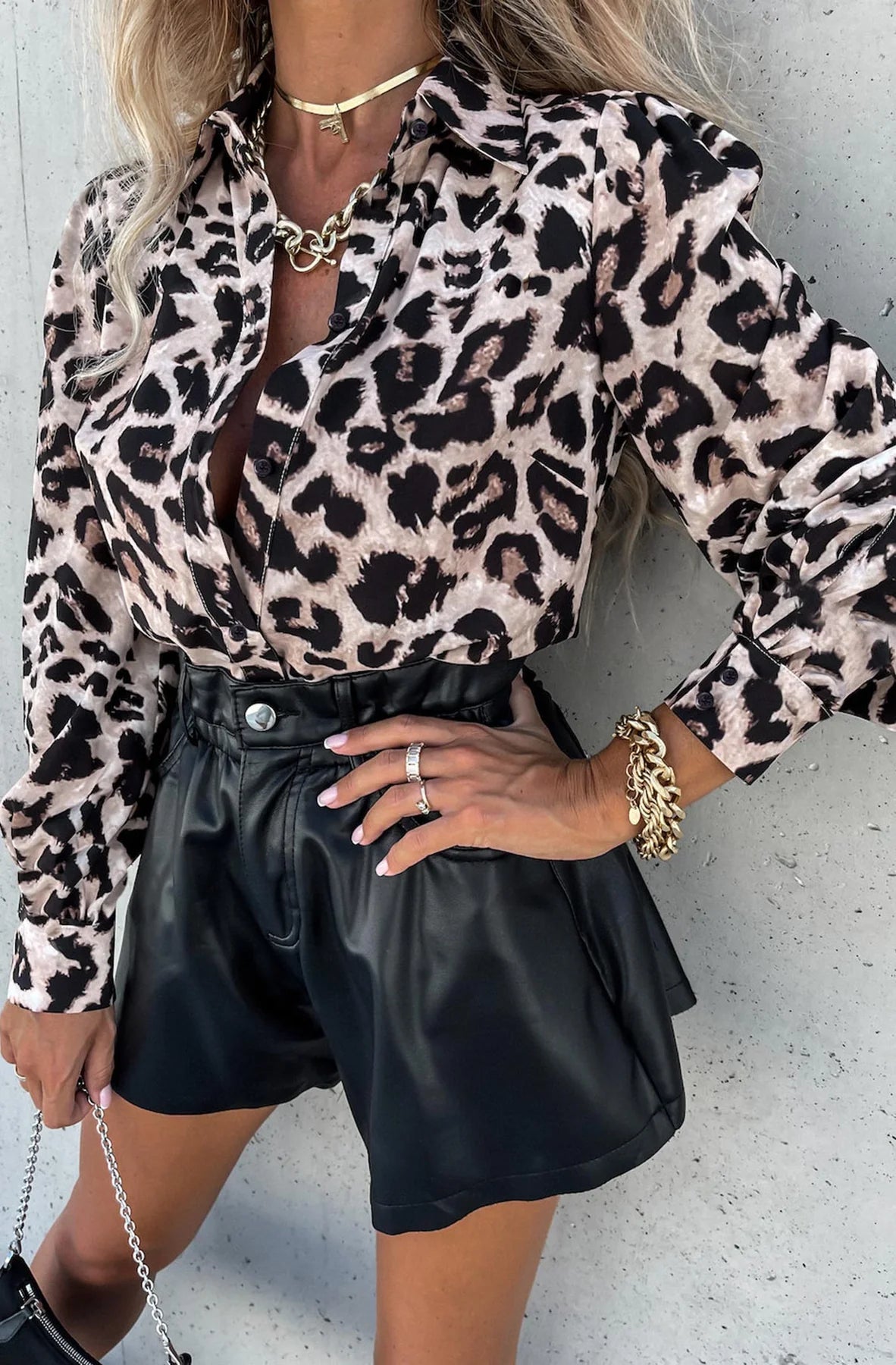 Leopard Print Blouse - Brown