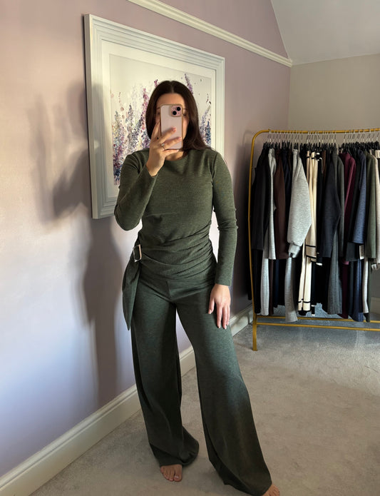 Side buckle lounge wear set - khaki