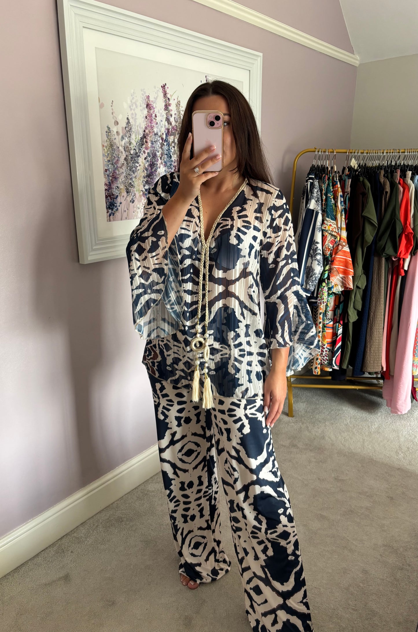Luxe pattern loungewear set - navy