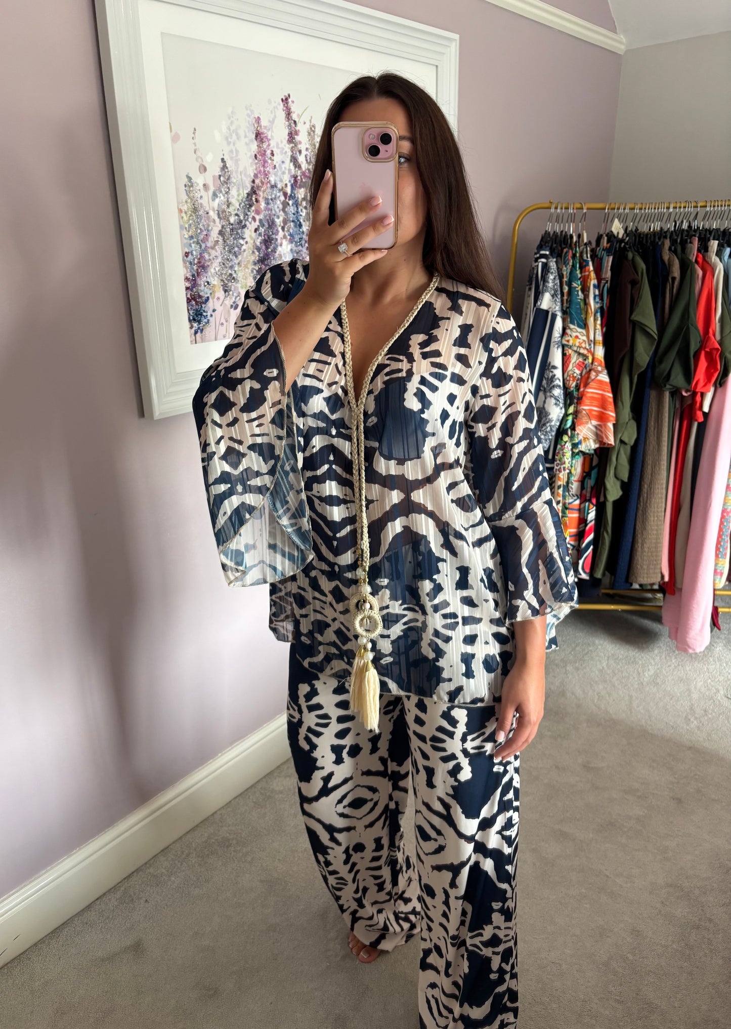 Luxe pattern loungewear set - navy