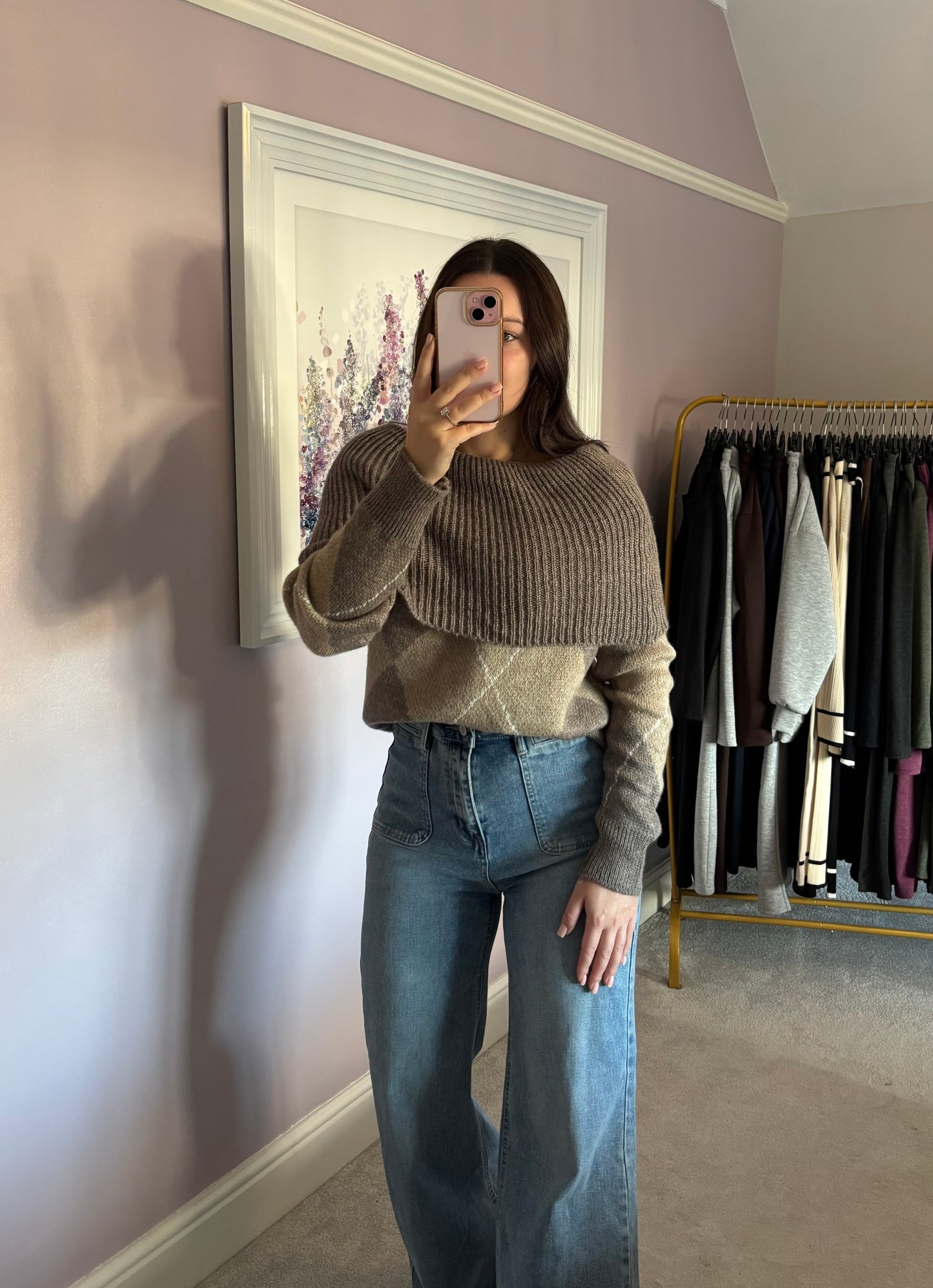 Off shoulder jumper - brown