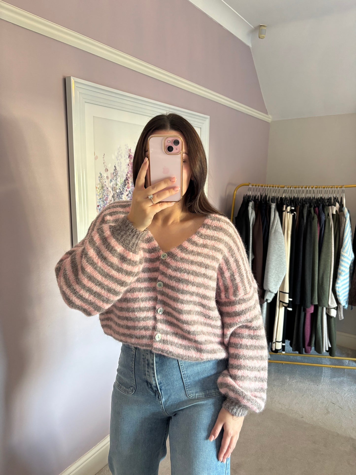 Long sleeve button cardigan - pink