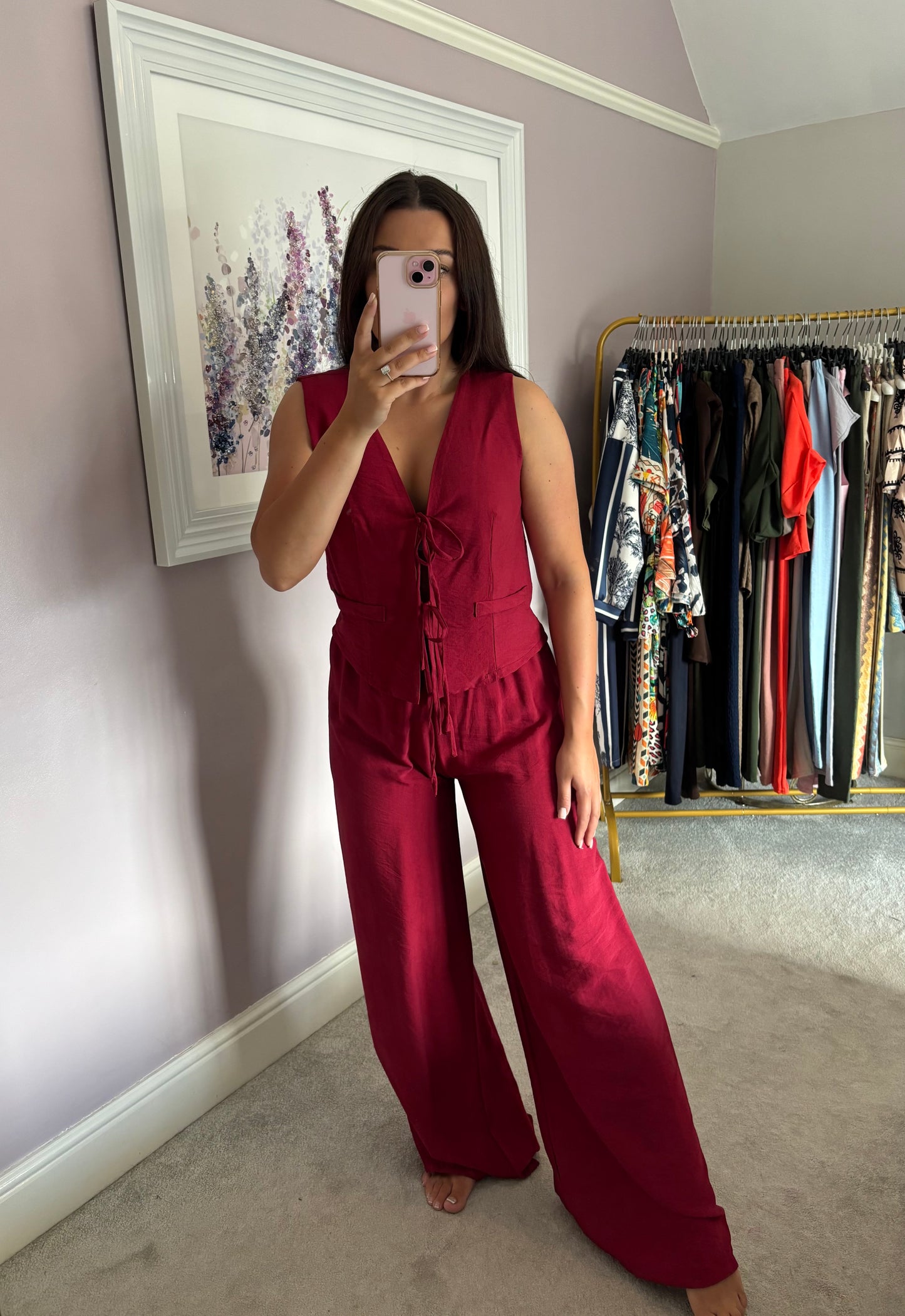 Tie front Loungwear set - burgundy