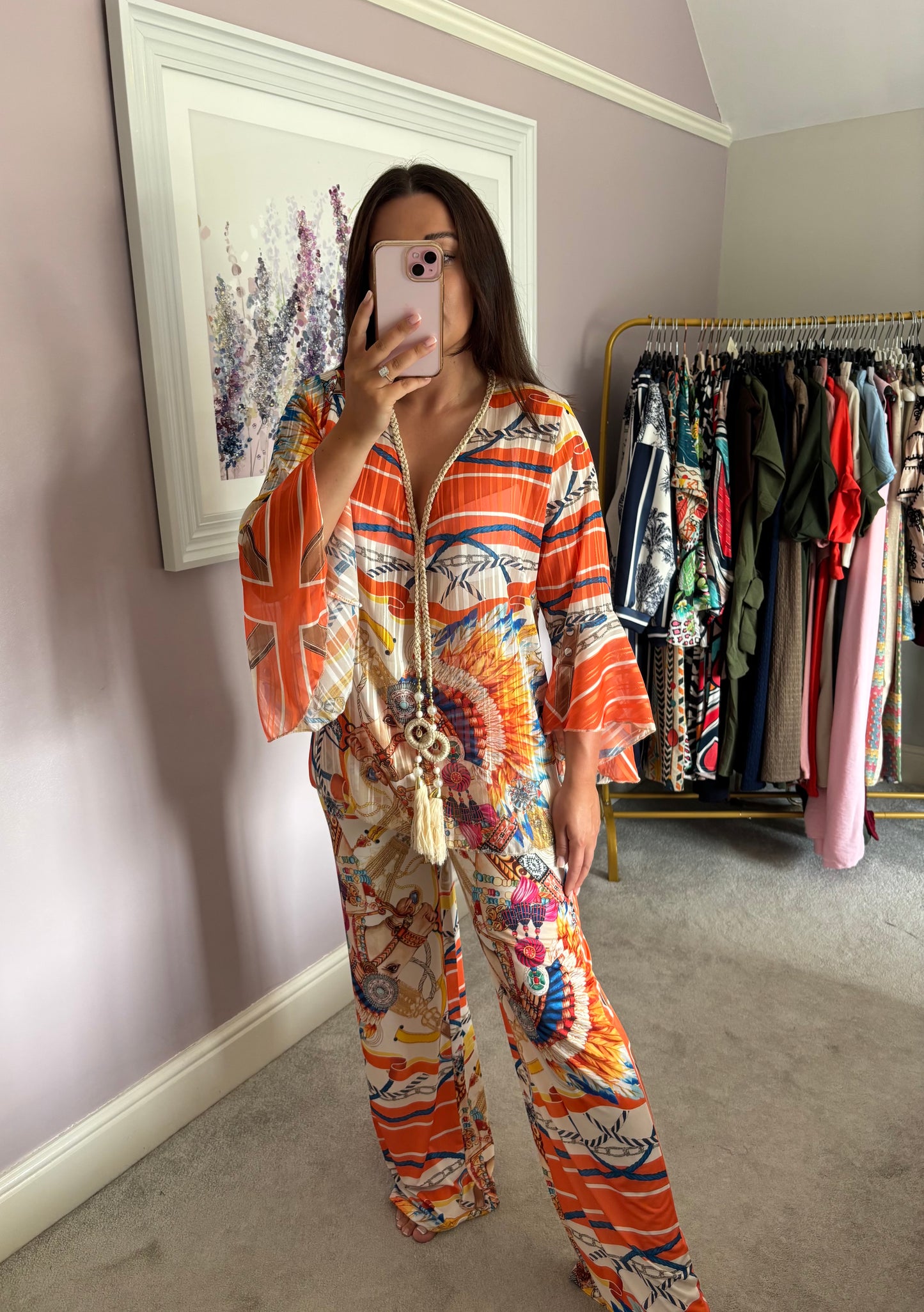 Luxe pattern loungewear set - orange