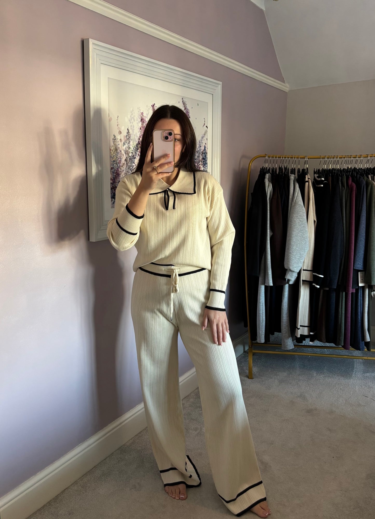 Stripe lounge wear set - cream