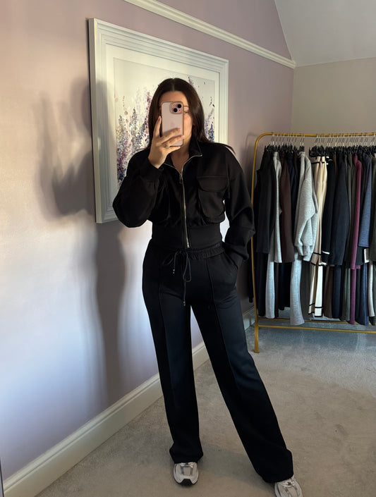 Cropped jacket lounge set - black